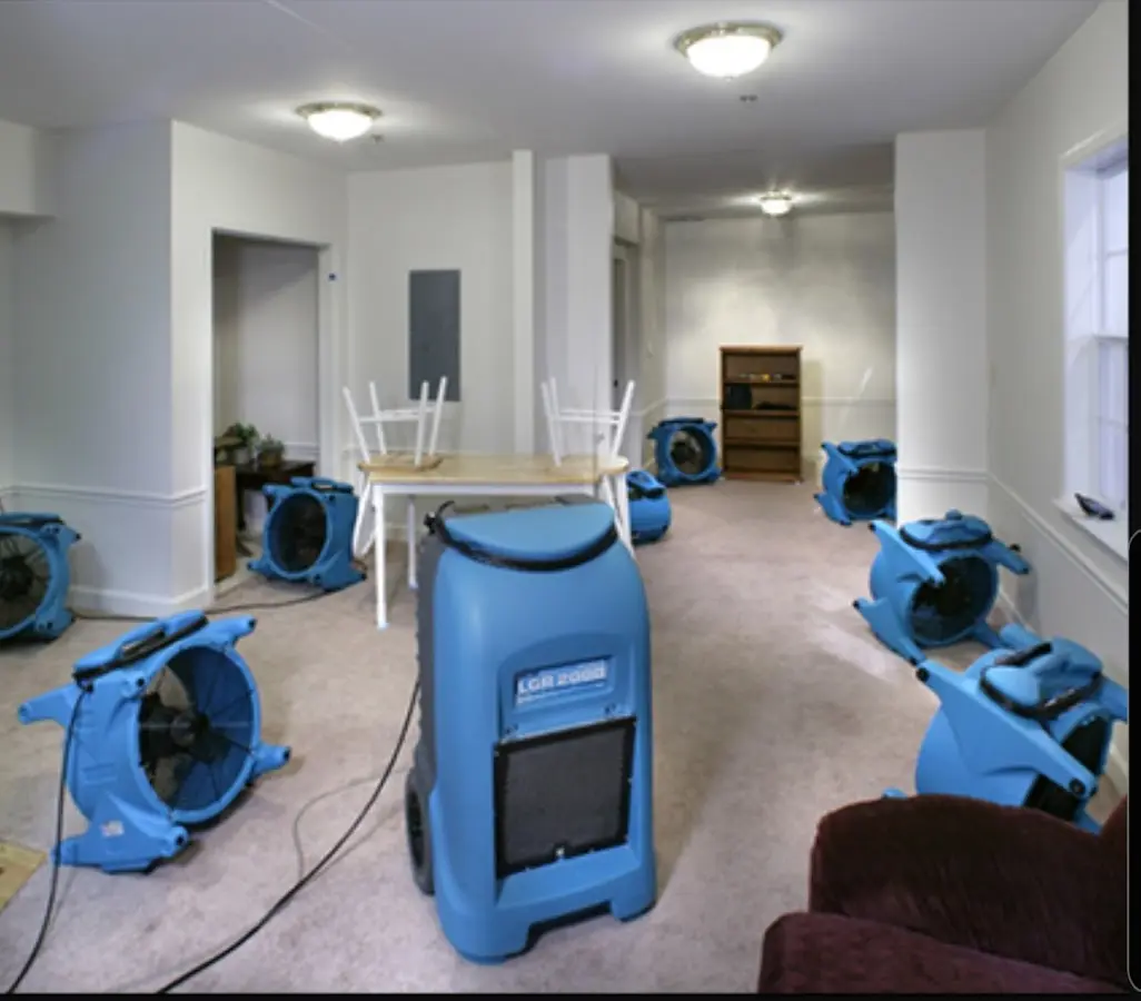 Air movers and dehumidifier setup for Water Damage Restoration in Ahuimanu